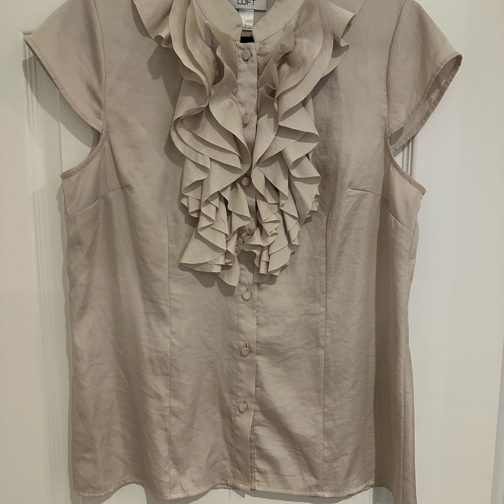 LOFT Women's Beige Ruffle Front Blouse